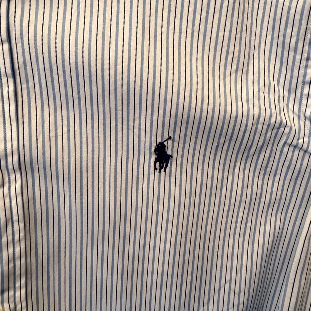 Ralph Lauren 15.5 M Button Down Long Sleeve White Blue Stripe Dress Casual Shirt - Picture 2 of 8